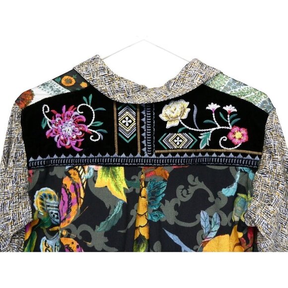 John Mark Shirt‎ Size XS Art To Wear Mixed Media Velvet Embroidered Floral Boho - Picture 5 of 16